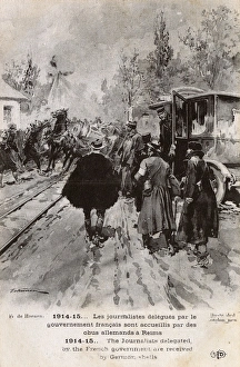 Shelling Collection: WW1 - Journalists greeted by German shells at Reims