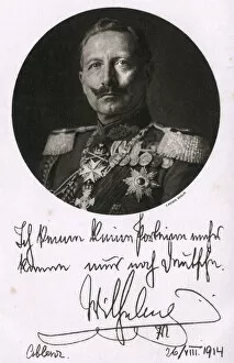 Images Dated 31st July 2018: WW1 - Kaiser Wilhelm II of Germany and Patriotic message
