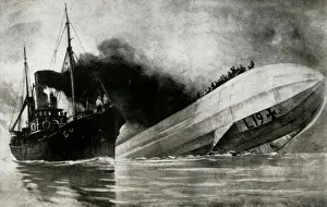 Crew Prints: WW1 - The King Stephen fishing boat and Zeppelin L19, 1916