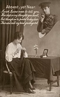 WW1 knitting postcard - Absent yet Near