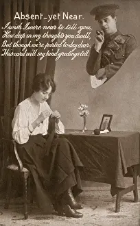 Thoughts Prints: WW1 knitting postcard - Absent yet Near