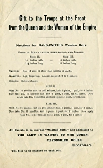 Abdominal Collection: WW1 knitting, woollen belts - gift to the troops from Queen