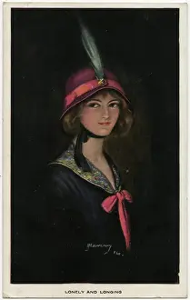 Partner Prints: WW1 - Lonely and Longing - Smart girl in pretty pink bonnet