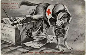 Coarse Prints: WW1 - Patriotic Red Cross Dog cocks his leg on German Flag
