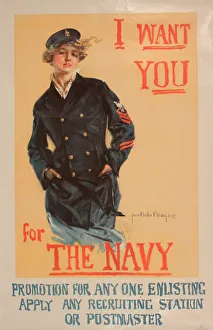 Apply Gallery: WW1 poster, I Want You for the Navy - promotion for anyone enlisting
