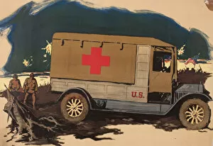 Ambulances Gallery: WW1 poster, Red Cross ambulance