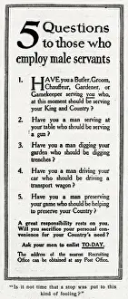 Questions Prints: WW1 recruitment: employers encourage servants to enlist, 1915