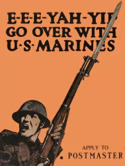 Images Dated 15th June 2017: WW1 recruitment poster, Go Over with US Marines