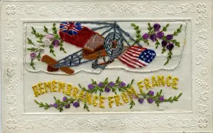 Greetings Prints: WW1 Silk Embroidered Aeroplane Greetings Card