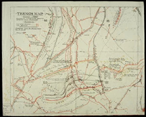 Trenches Collection: WW1 - Trench map from a soldiers war diary showing the Somme Battlefield with