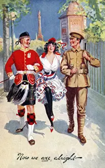 Victorious Prints: WW1 - Victory - Scottish & English soldiers with French lass