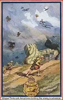 Advances Collection: WW1 - Whippet Tanks with air support - Western Front