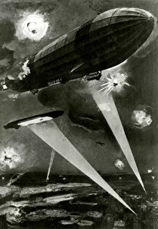 WW1 - Zeppelins raiding over Paris, France, 1915