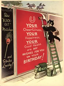 Blackout Prints: WW2 birthday card, cat and poster