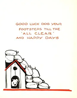 Sandbags Prints: WW2 birthday card, dog cartoon