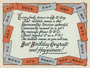 Territorial Collection: WW2 Birthday Card, Initials