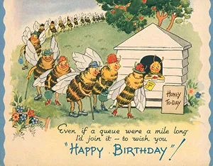 Queue Prints: WW2 Birthday Card, Queue Of Bees