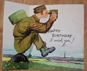 Thirsty Collection: WW2 birthday card, soldier drinking water