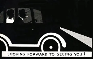 Forward Gallery: WW2 - Black-out - Couple driving, with only their dipped headlight beams. Date: circa 1941