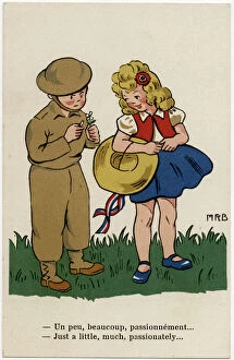 Checks Collection: WW2 - British soldier checks his chances using flower petals