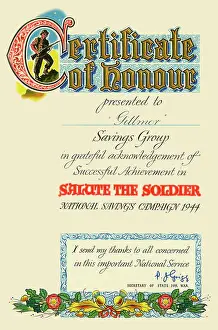 Scheme Prints: WW2 - Certificate - Salute the Soldier - Savings Campaign