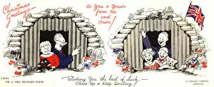 Occupants Collection: WW2 Christmas card, two air raid shelters