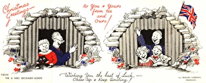 WW2 Christmas card, two air raid shelters