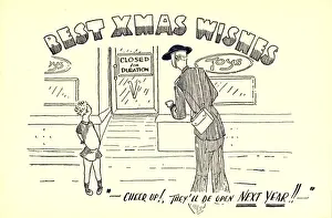 WW2 Christmas card, closed toy shop
