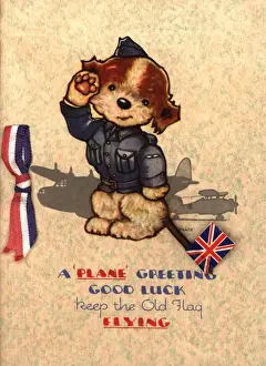 WW2 Christmas card, dog saluting