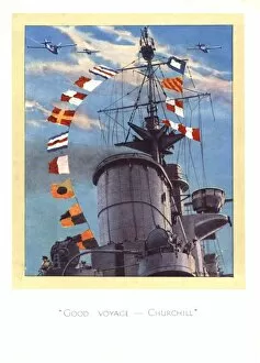 Charter Collection: WW2 Christmas card, Good Voyage, Churchill