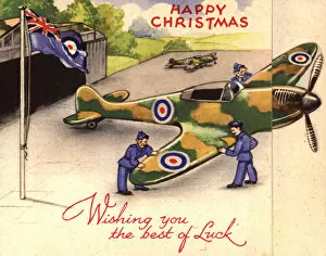 WW2 Christmas card with plane and crew