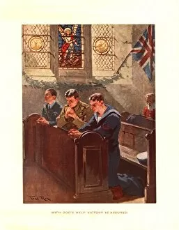Airmen Gallery: WW2 Christmas card, praying in church