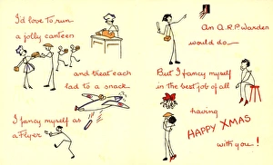 WW2 Christmas card, wartime woman