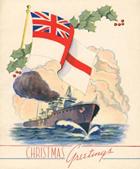 Holly Collection: WW2 Christmas Card, White Ensign Flag