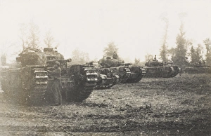Images Dated 27th April 2012: WW2 - Churchill tanks about to move into the Odon Valley