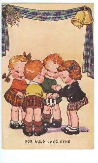 Four Collection: WW2 era - Comic Postcard - For Auld Lang Syne