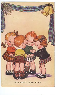 Four Prints: WW2 era - Comic Postcard - For Auld Lang Syne