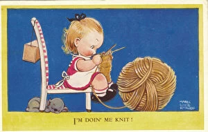 Knit Collection: WW2 era - Comic Postcard - I m doin me knit