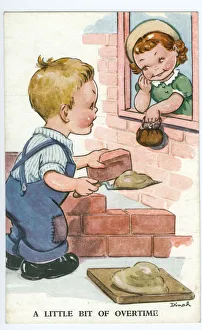 Bricklayer Gallery: WW2 era - Comic Postcard - A Little bit of Overtime