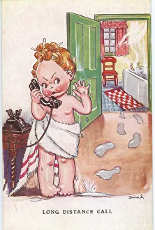 WW2 era - Comic Postcard - Long Distance Call WW2 era - Comic Postcard - Long Distance Call
