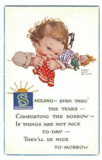 WW2 era - Comic Postcard - Smiling - even thro the tears