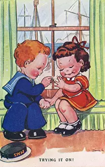 Pops Prints: WW2 era - Comic Postcard - Trying it on