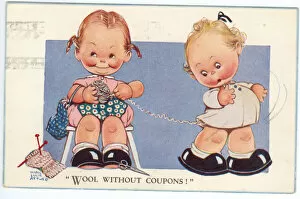 Coupons Collection: WW2 era - Comic Postcard - Wool without coupons