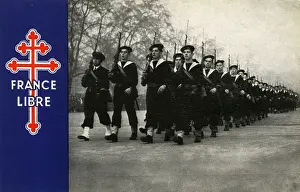 Croix Prints: WW2 - Free French Navy Sailors on a march