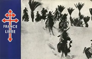 Croix Prints: WW2 - Free French Spahis riding through the desert dunes