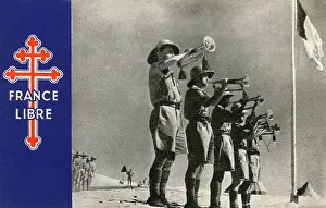 Croix Prints: WW2 - Free French Troops in Africa salute the flag