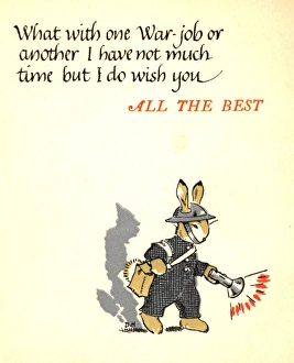 WW2 greetings card, rabbit ARP warden