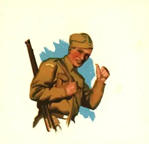 Correspondence Prints: WW2 greetings card, smiling soldier