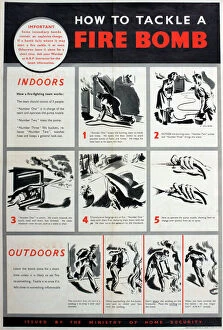 Bombs Gallery: WW2 poster, How to tackle a fire bomb