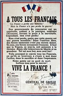 Images Dated 15th May 2015: WW2 poster, A tous les francais, General de Gaulle